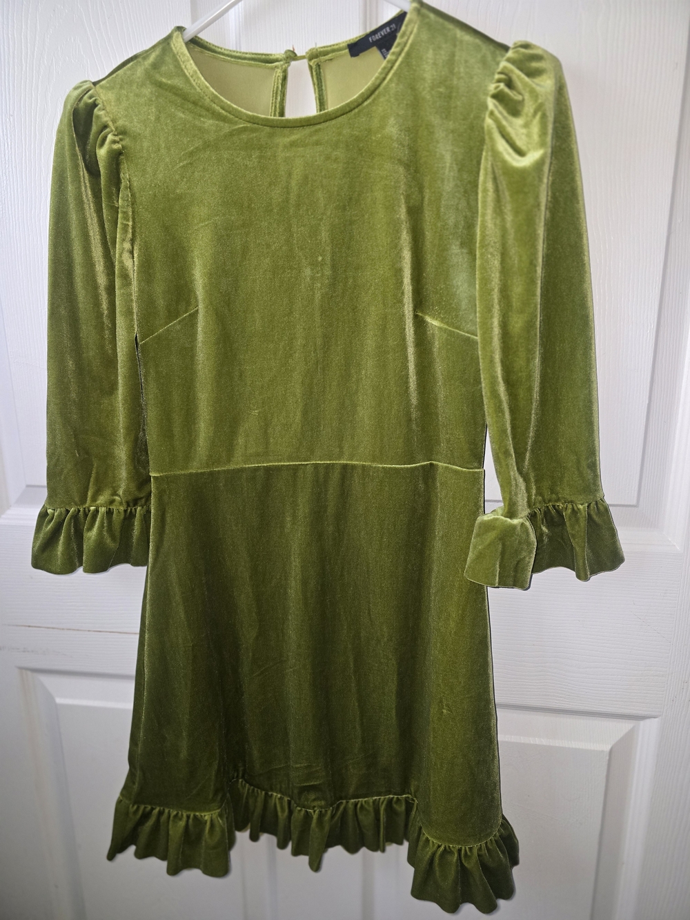 Forever 21 Olive Velvet Ruffle Hem Dress for Girls